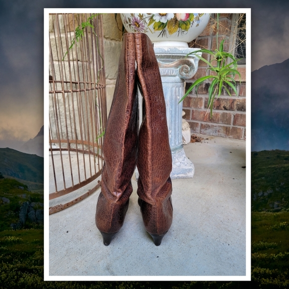 vintage 1980s brown leather alligator embossed knee high riding boots  8B - Picture 4 of 8